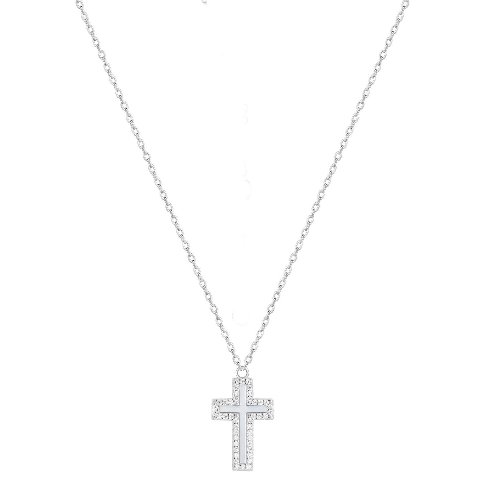 ISABELLA PEARL CROSS SILVER NECKLACE