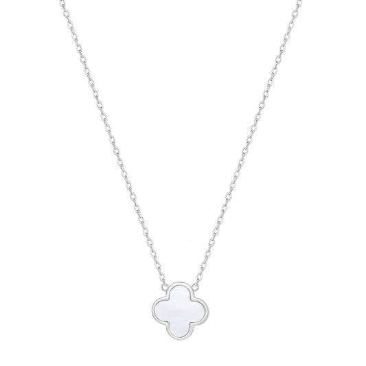 AZARIA MOTHER OF PEARL CLOVER SILVER NECKLACE