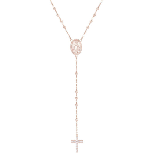 DIVINITY LONG ROSARY ROSE GOLD NECKLACE
