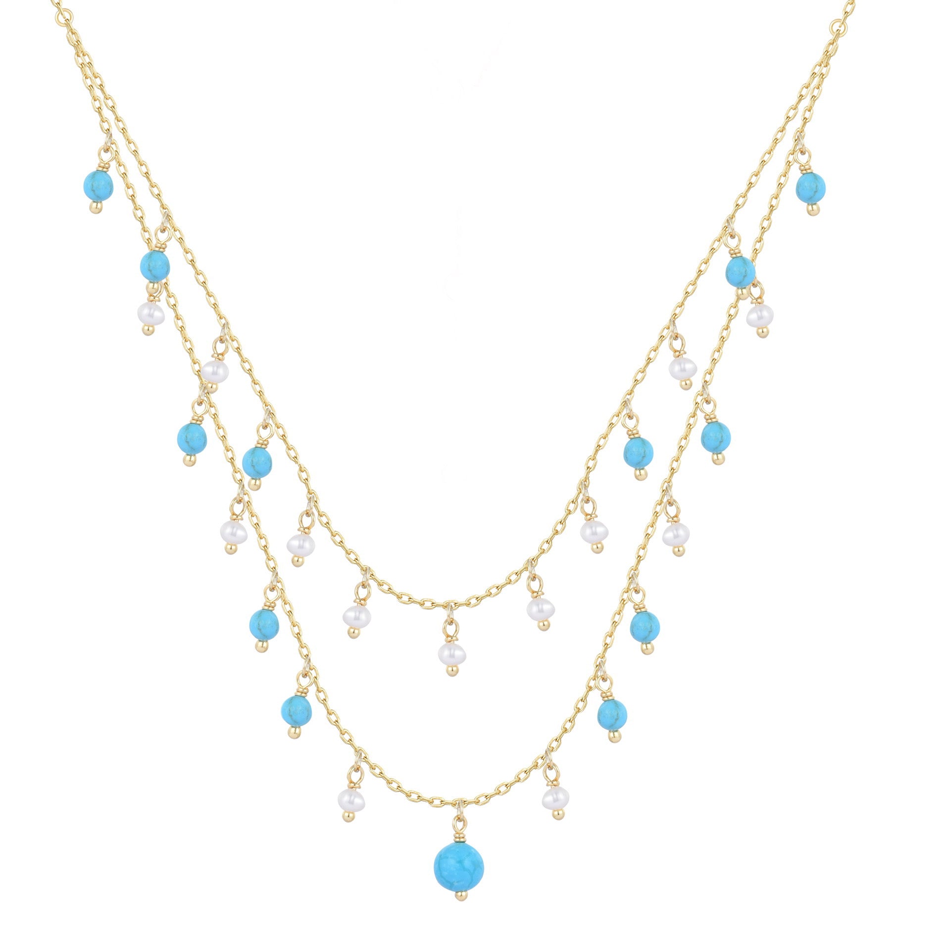 AZURA FRESHWATER PEARL & TURQUOISE GOLD NECKLACE