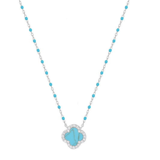 MAEVE TURQUOISE CLOVER BLUE BEADED SILVER NECKLACE