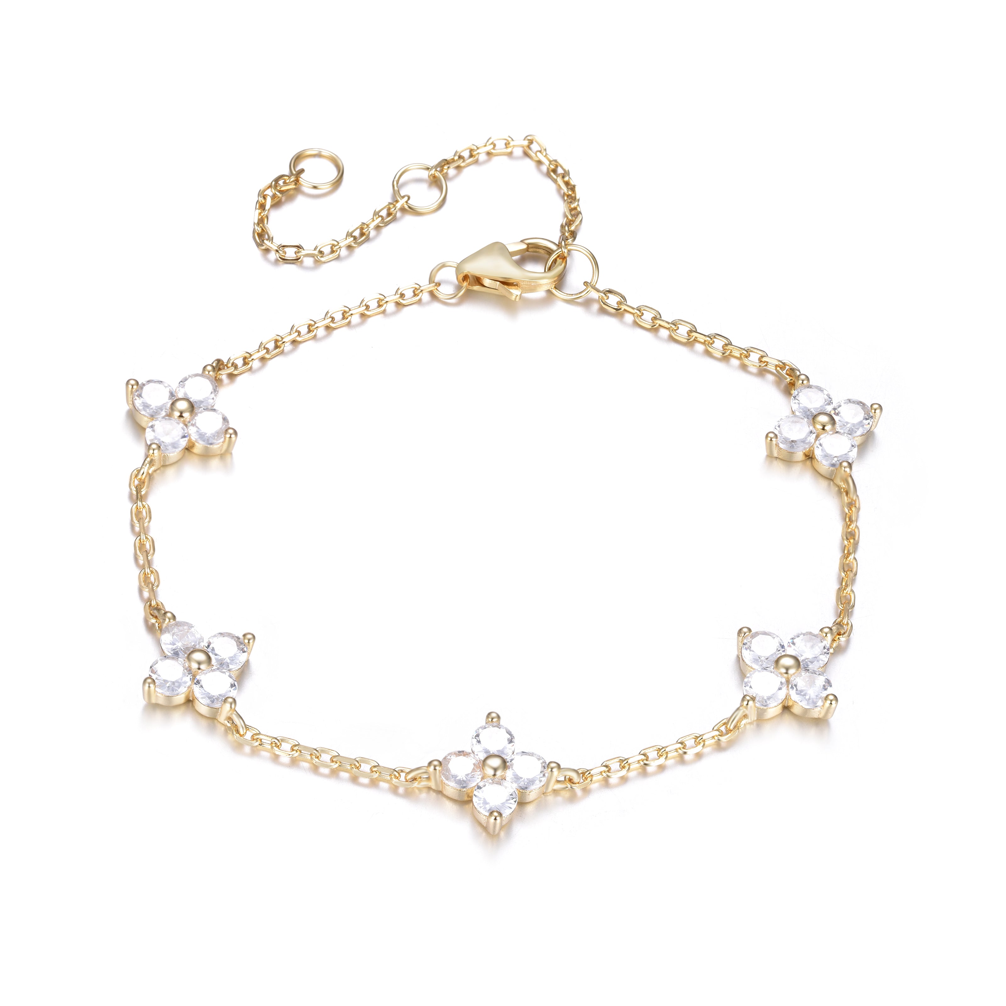 TIANA MINI CRYSTAL FIVE FLOWER GOLD BRACELET