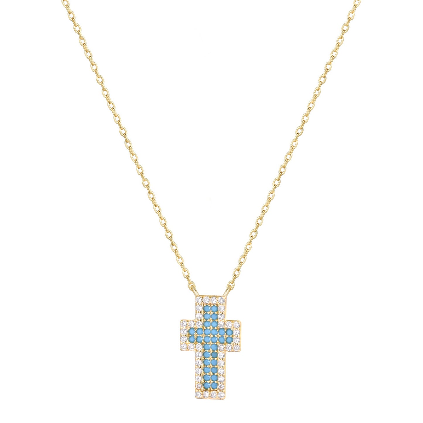 ADA TURQUOISE CROSS GOLD NECKLACE