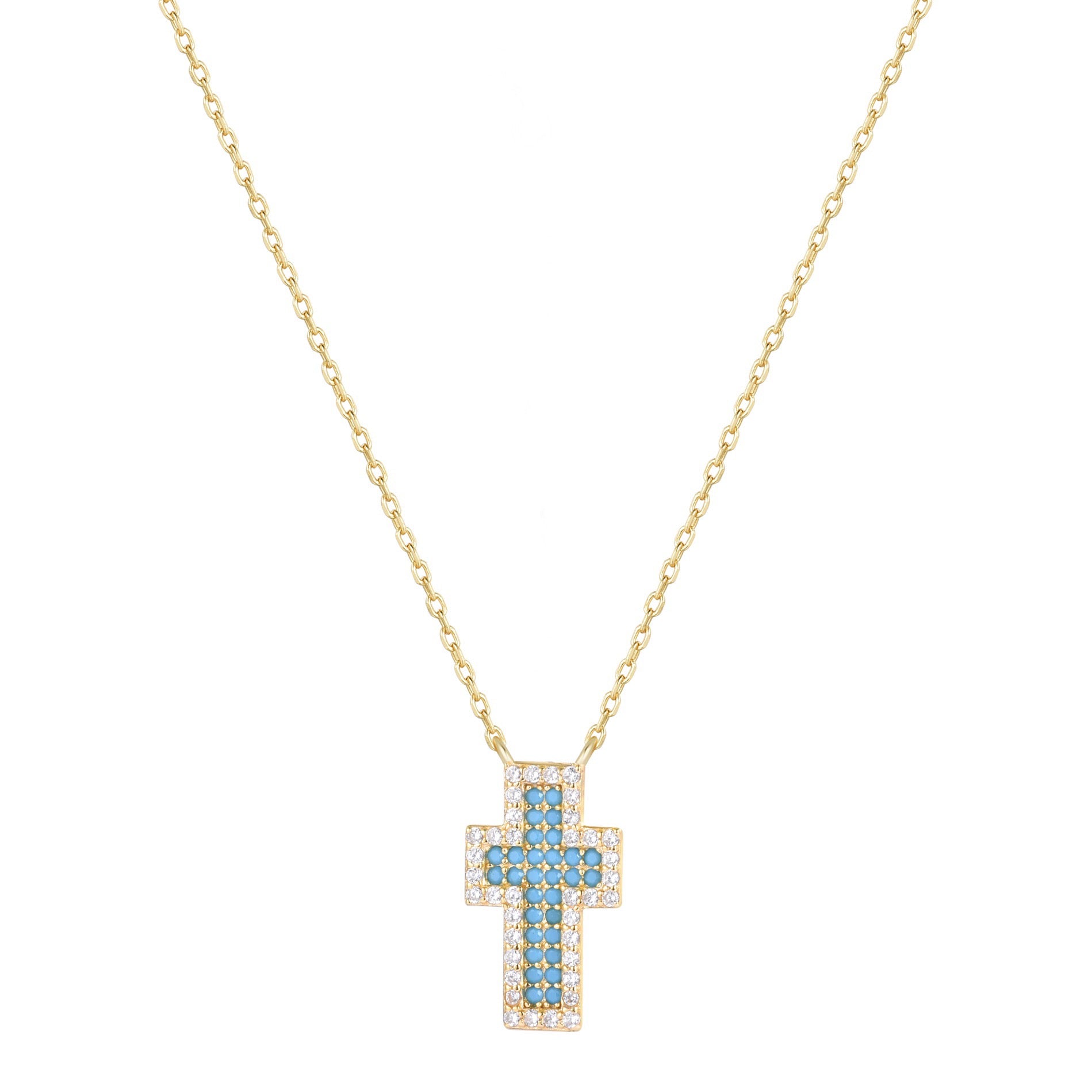 ADA TURQUOISE CROSS GOLD NECKLACE