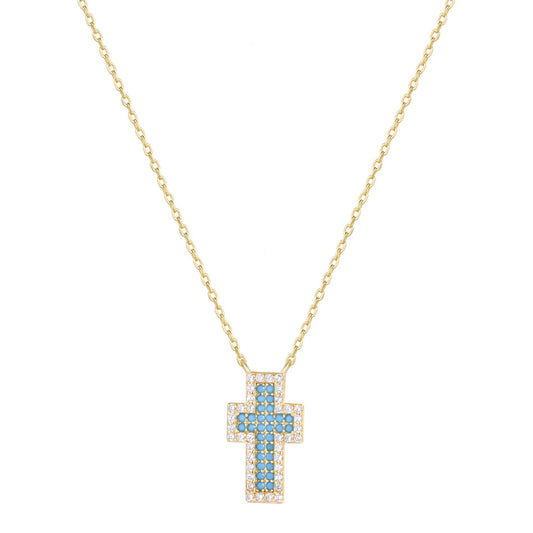 ADA TURQUOISE CROSS GOLD NECKLACE