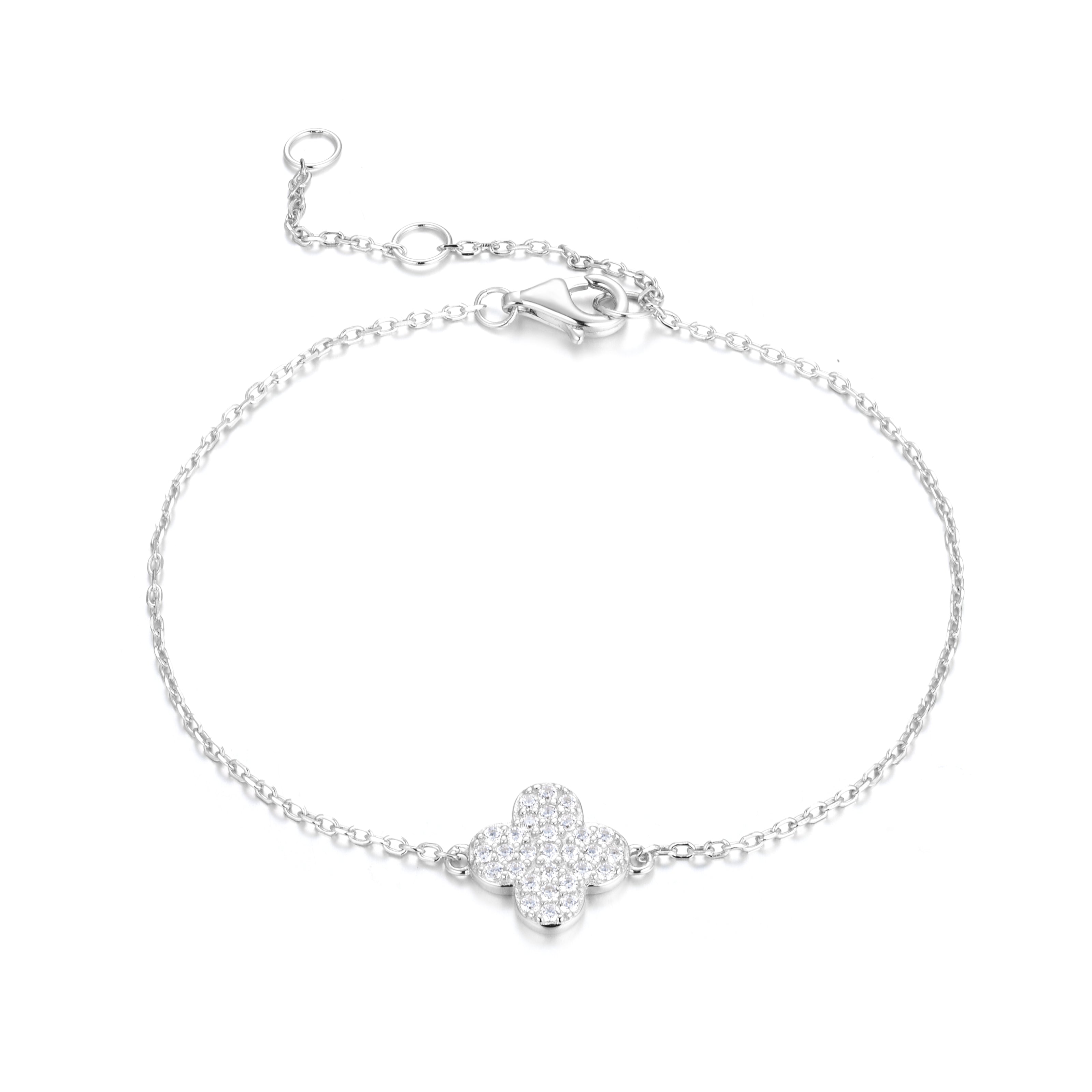 CARMEN CRYSTAL CLOVER SILVER BRACELET