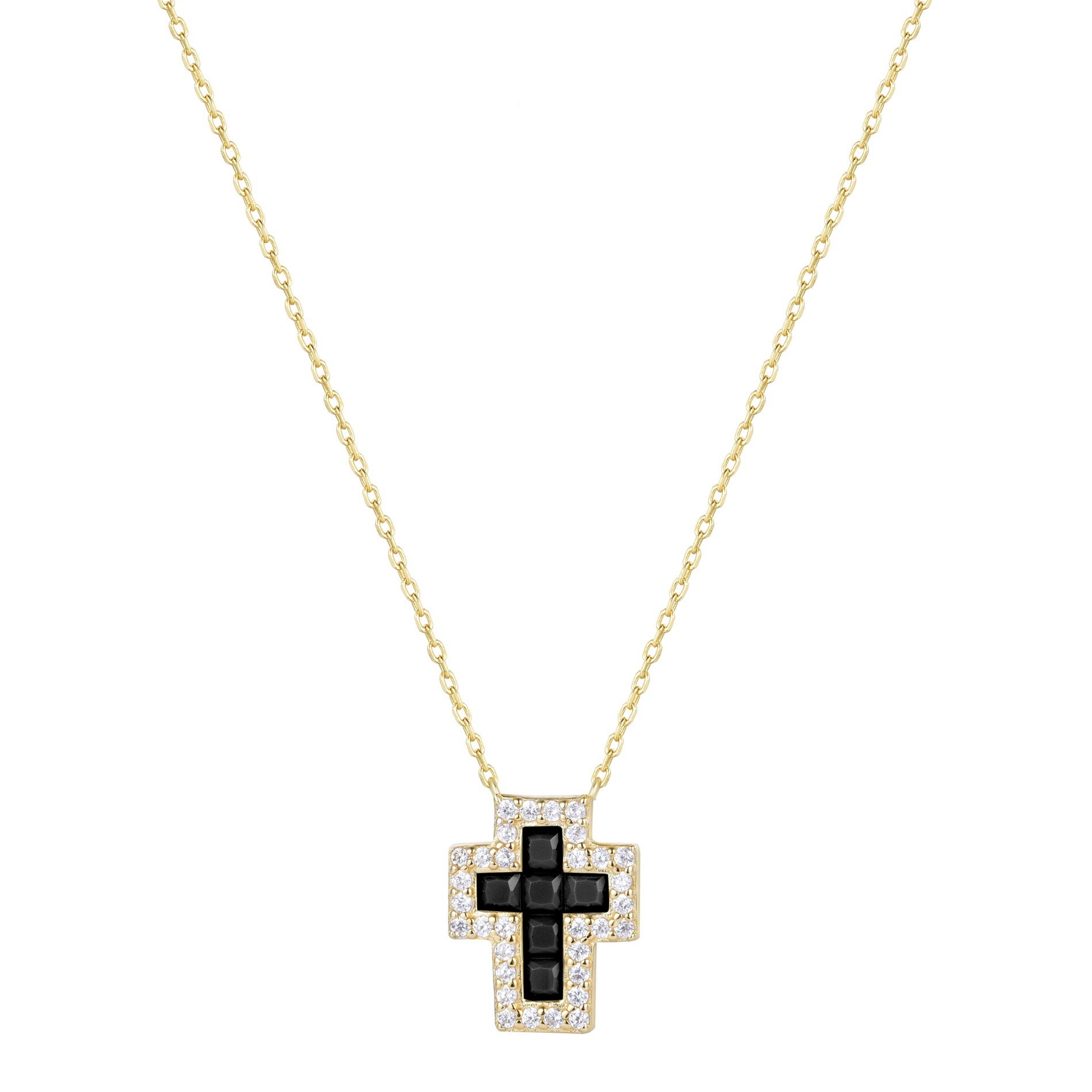 SARAI ONYX CROSS GOLD NECKLACE