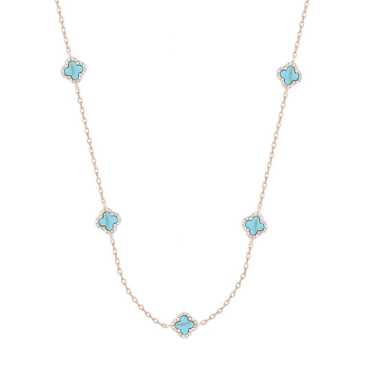 NALA MINI TURQUOISE FIVE CLOVER ROSE GOLD NECKLACE
