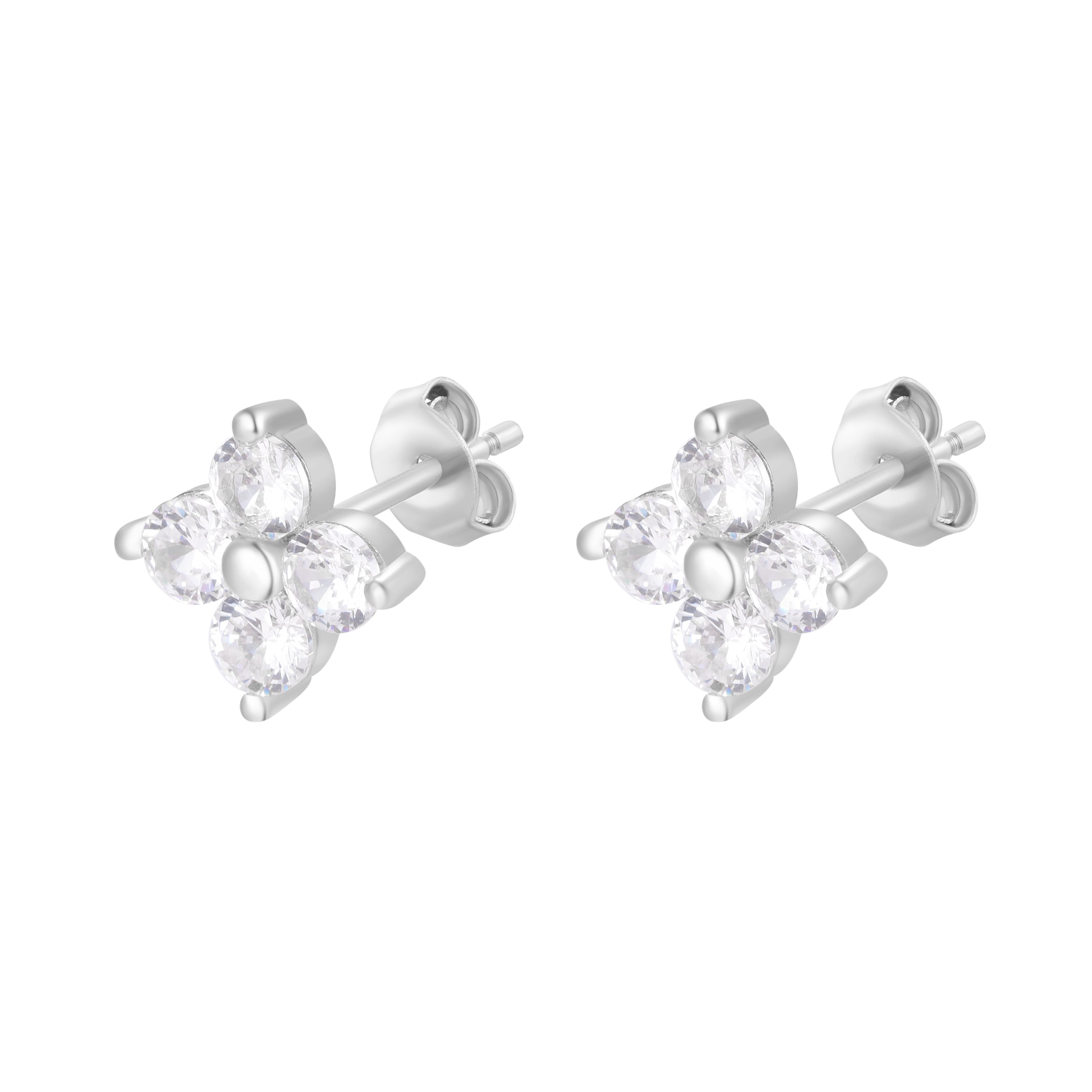 TIANA MINI CRYSTAL FLOWER SILVER STUDS