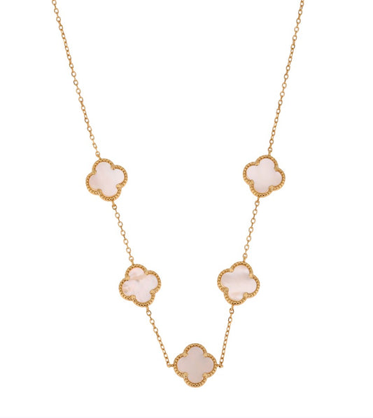 AMARA MOTHER OF PEARL FIVE CLOVER ROSE GOLD NECKLACE