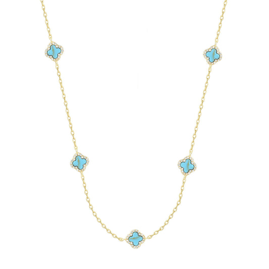 NALA MINI TURQUOISE FIVE CLOVER GOLD NECKLACE