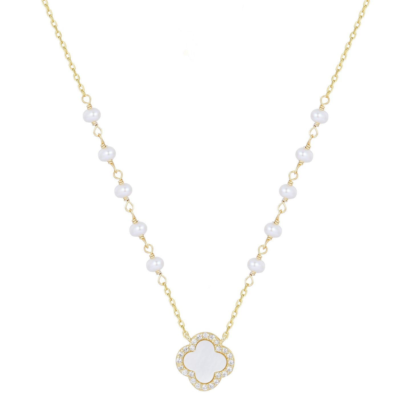 ABIGAIL PEARL CLOVER GOLD NECKLACE