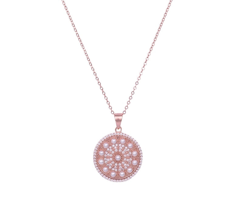 18K ROSE GOLD VERMEIL MILENA LATTICE PEARL AND CRYSTAL NECKLACE