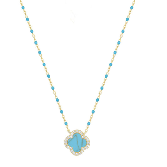 MAEVE TURQUOISE CLOVER BLUE BEADED GOLD NECKLACE