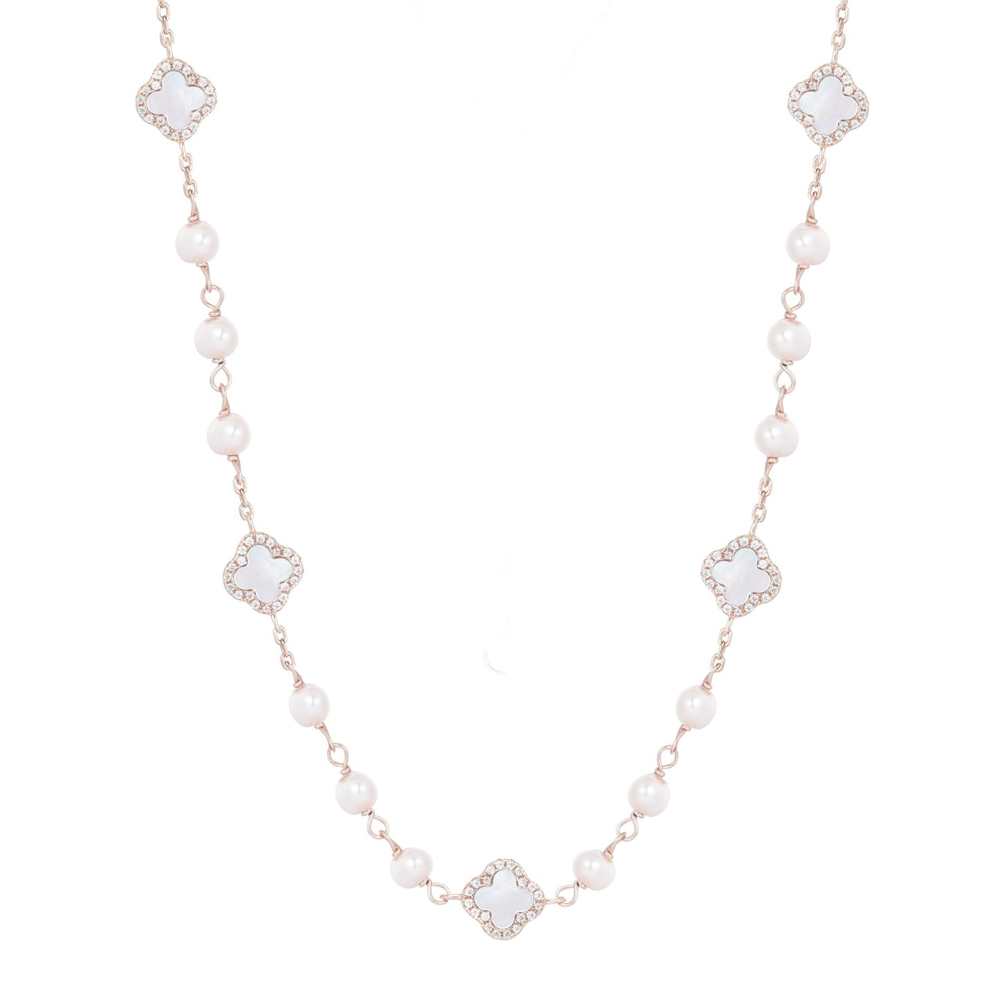 KIARA PEARL MINI MOTHER OF PEARL FIVE CLOVER ROSE GOLD NECKLACE