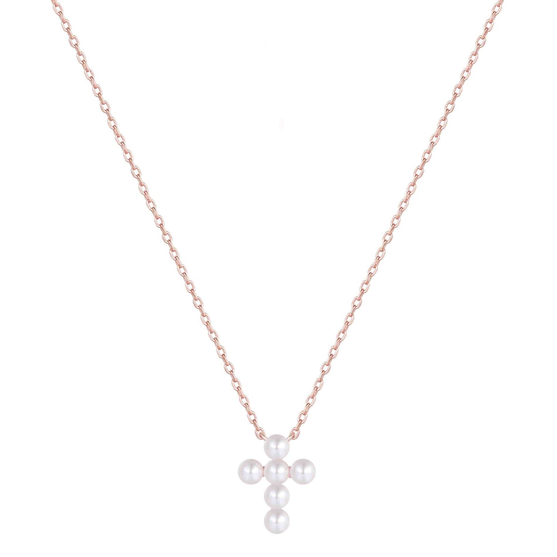 TARA PEARL CROSS ROSE GOLD NECKLACE