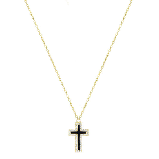 ISABELLA ONYX CROSS GOLD NECKLACE