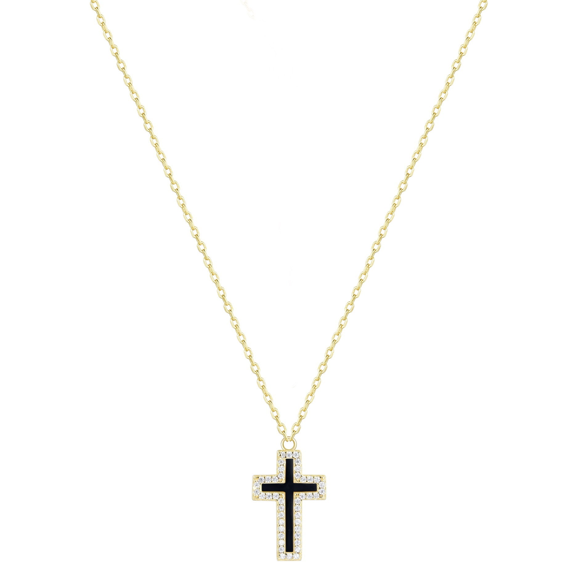ISABELLA ONYX CROSS GOLD NECKLACE