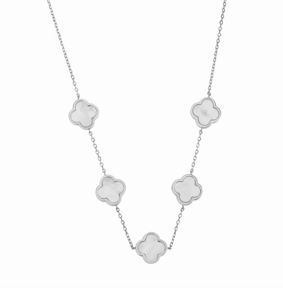 AZARIA MOTHER OF PEARL FIVE CLOVER SILVER NECKLACE