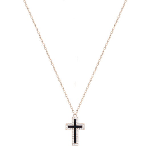 ISABELLA ONYX CROSS ROSE GOLD NECKLACE