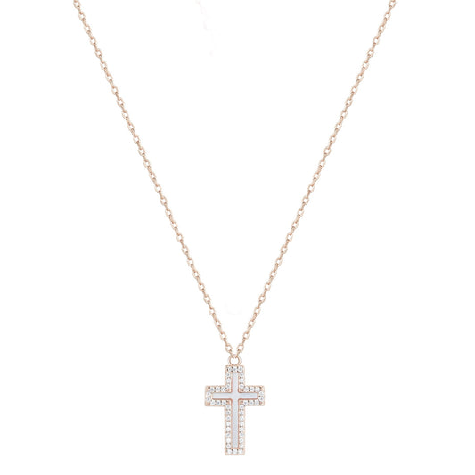 ISABELLA PEARL CROSS ROSE GOLD NECKLACE