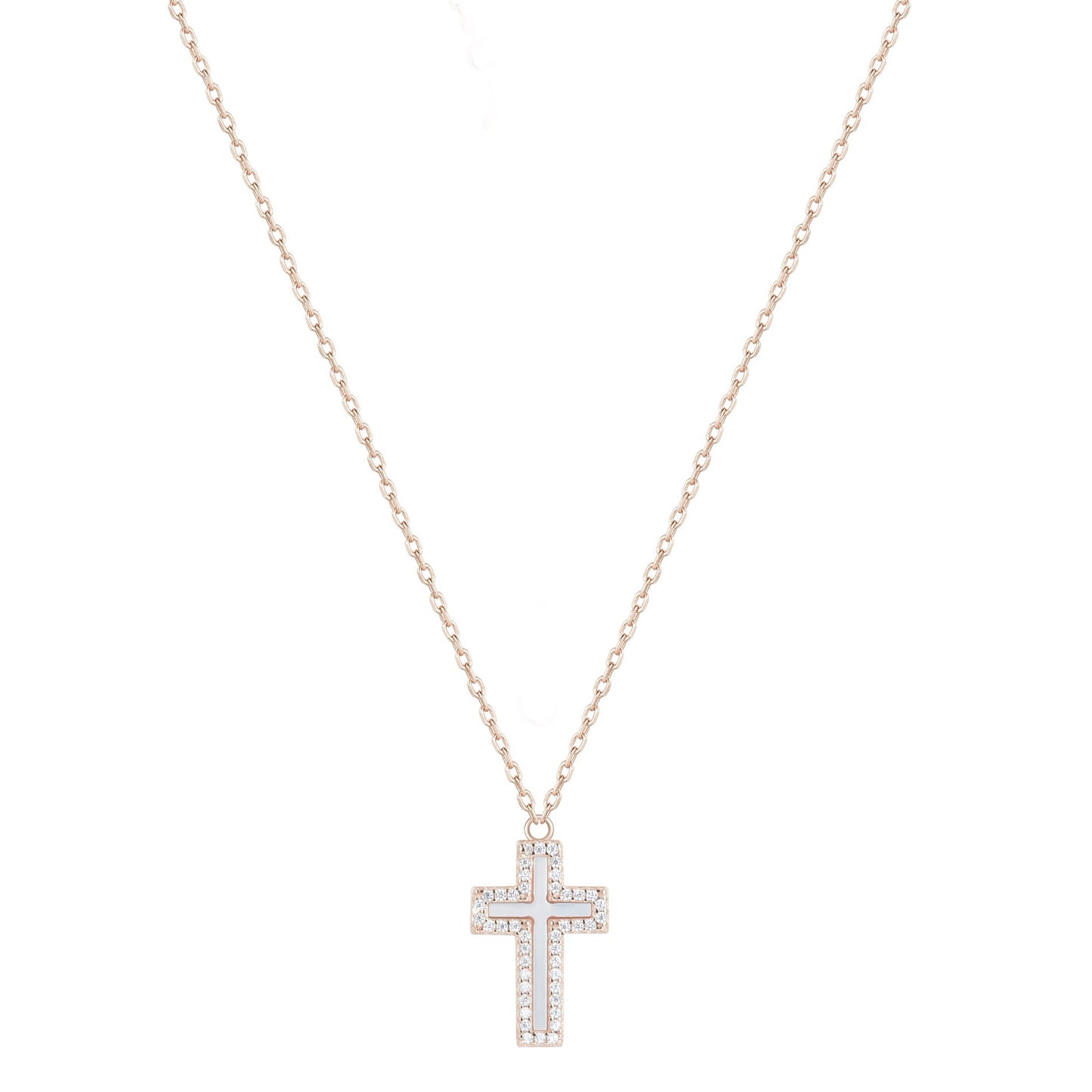 ISABELLA PEARL CROSS ROSE GOLD NECKLACE