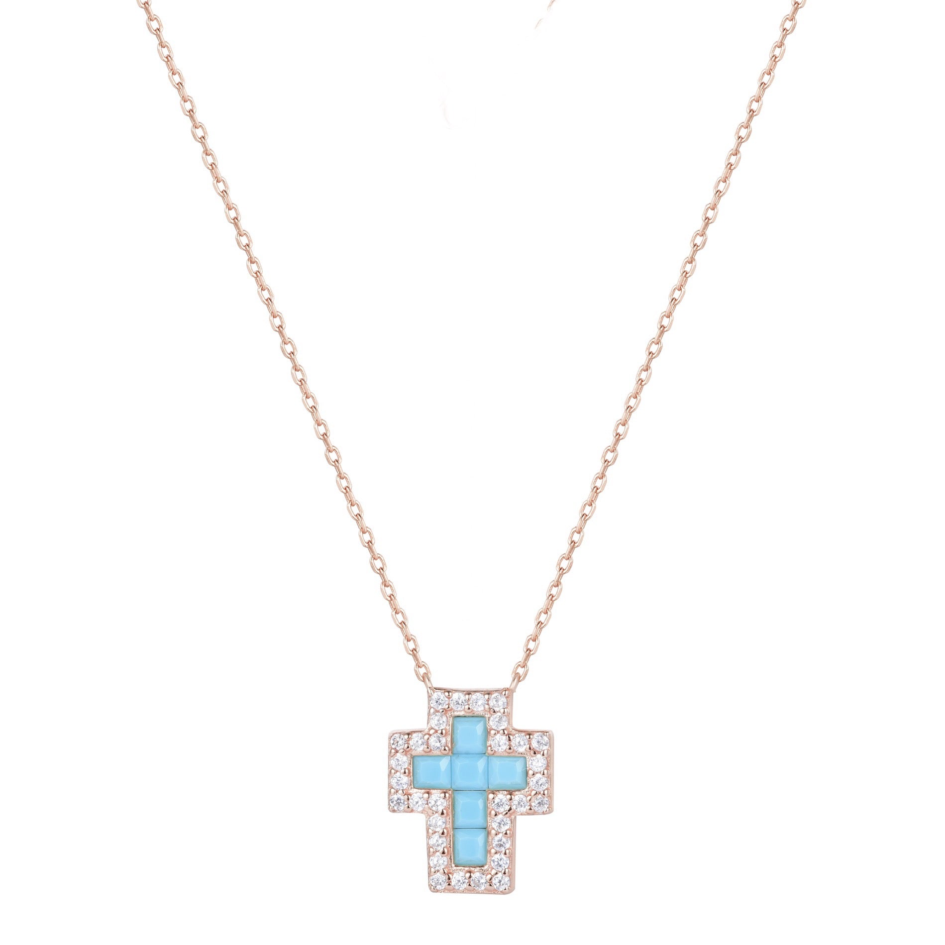 SARAI TURQUOISE CROSS ROSE GOLD NECKLACE