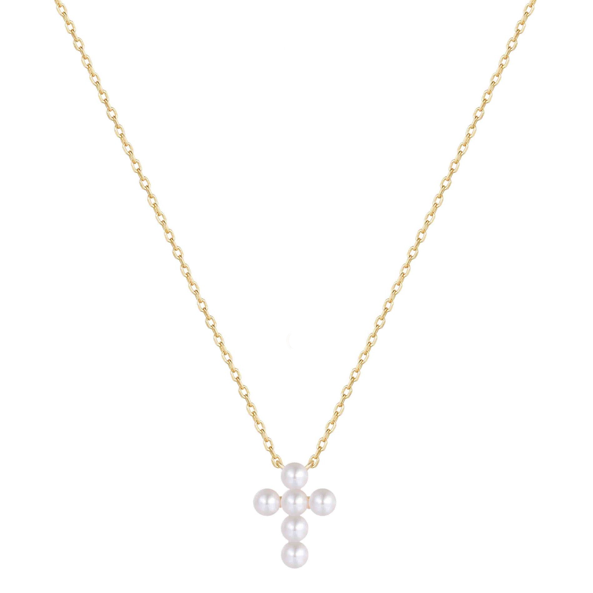 TARA PEARL CROSS GOLD NECKLACE