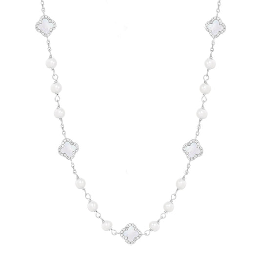 KIARA PEARL MINI MOTHER OF PEARL FIVE CLOVER SILVER NECKLACE