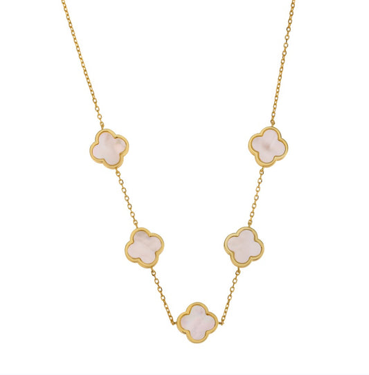 AZARIA MOTHER OF PEARL FIVE CLOVER ROSE GOLD NECKLACE