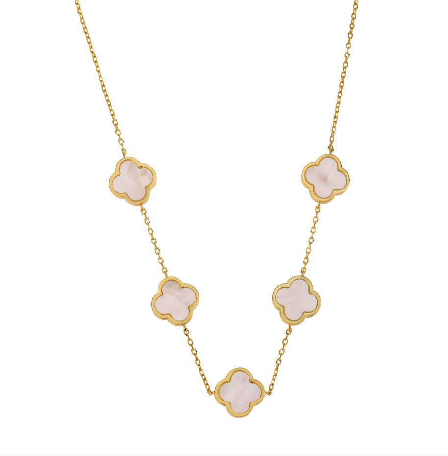 ELLIE MOTHER OF PEARL FIVE CLOVER ROSE GOLD NECKLACE