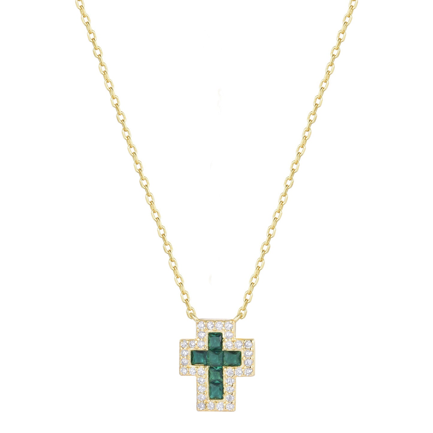 SARAI EMERALD CROSS GOLD NECKLACE