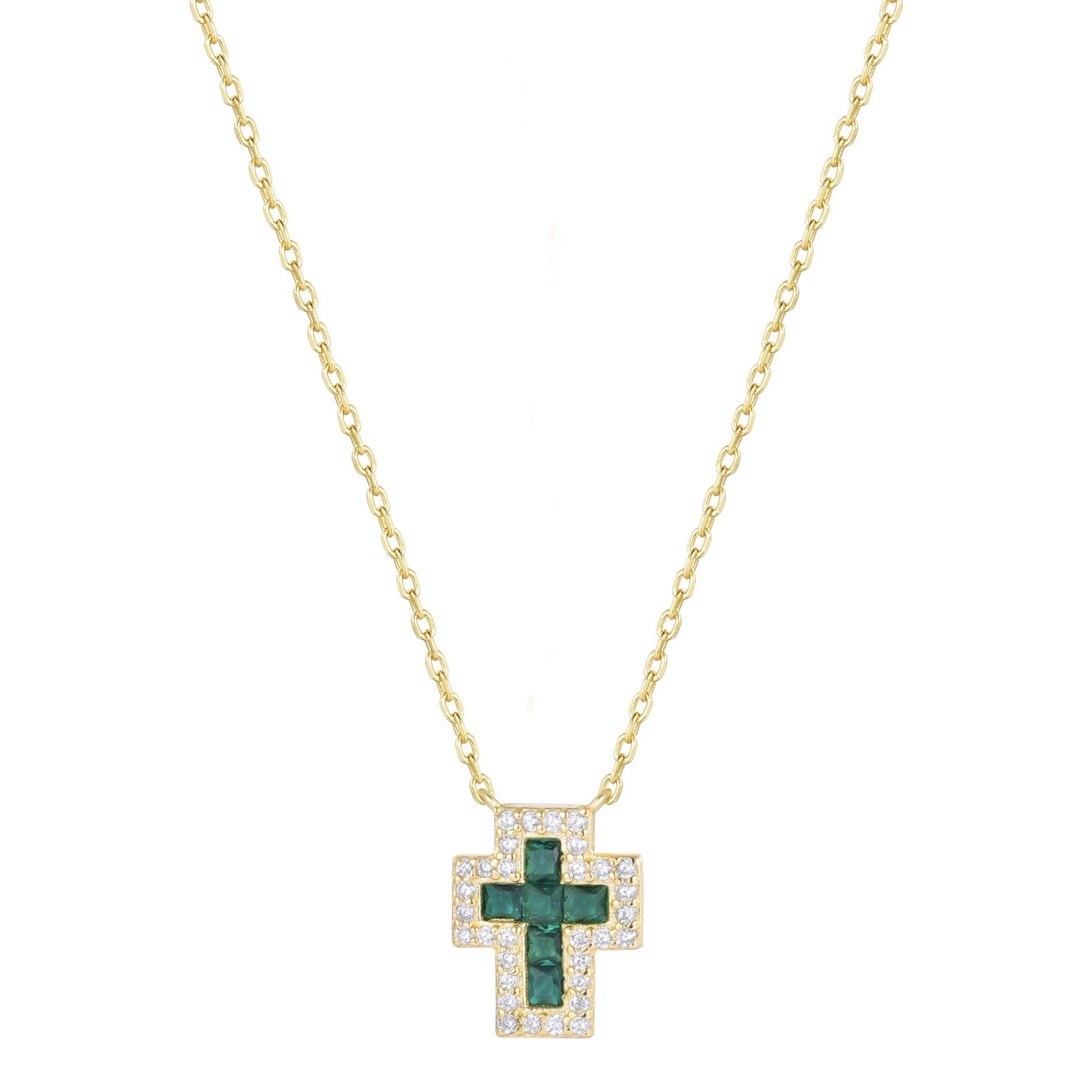 SARAI EMERALD CROSS GOLD NECKLACE