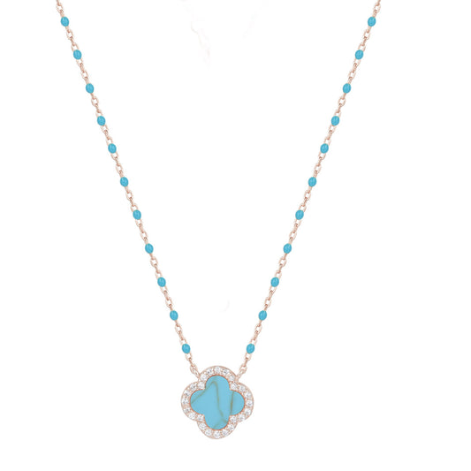 MAEVE TURQUOISE CLOVER BLUE BEADED ROSE GOLD NECKLACE