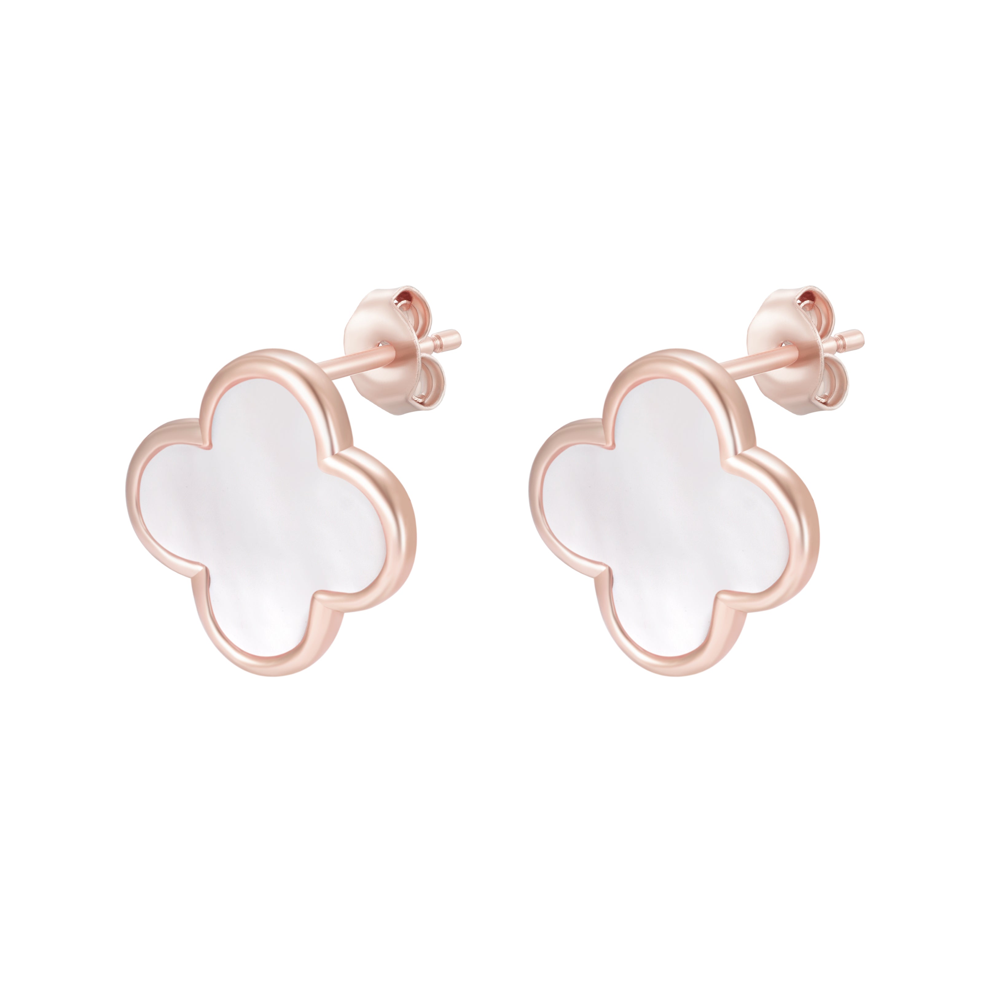 AZARIA MOTHER OF PEARL CLOVER ROSE GOLD EAR STUDS