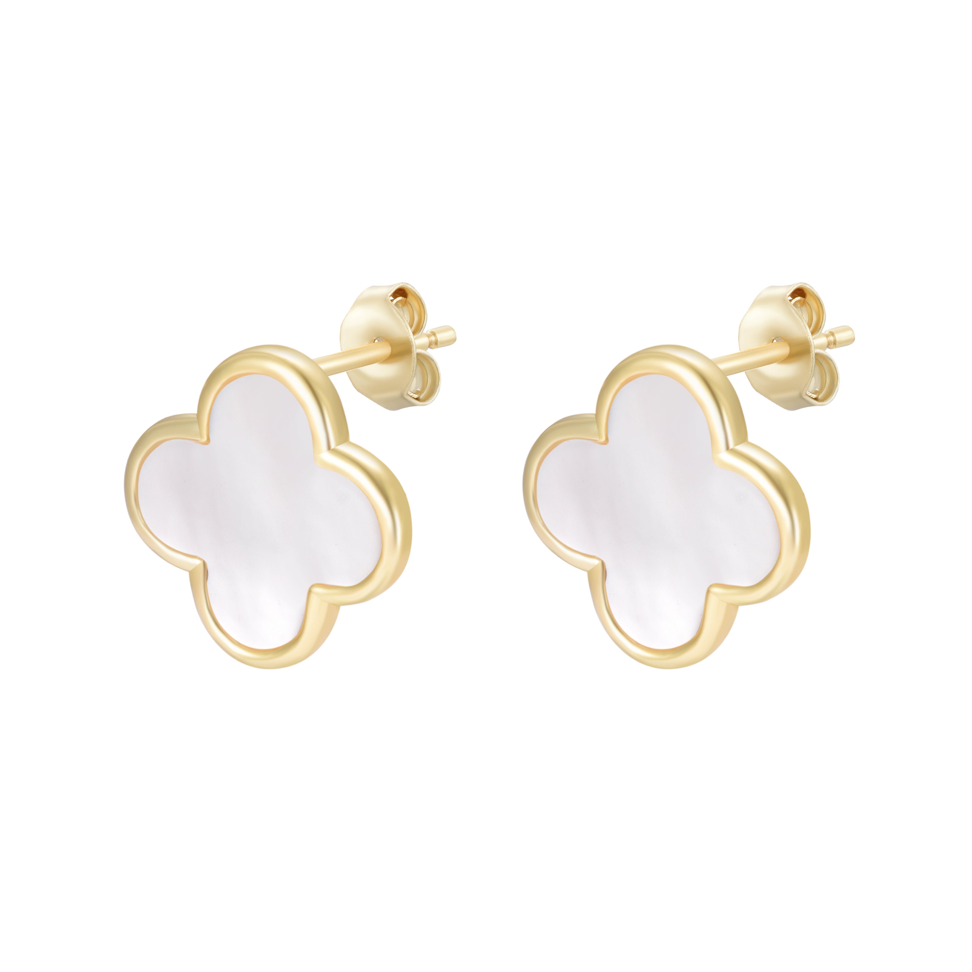 AZARIA MOTHER OF PEARL CLOVER GOLD EAR STUDS