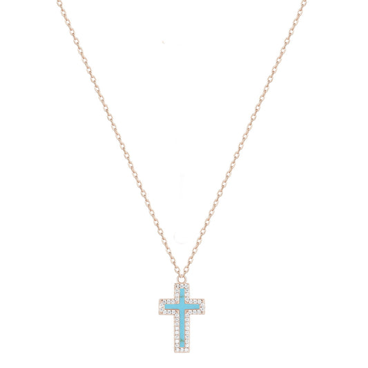 ISABELLA TURQUOISE CROSS ROSE GOLD NECKLACE