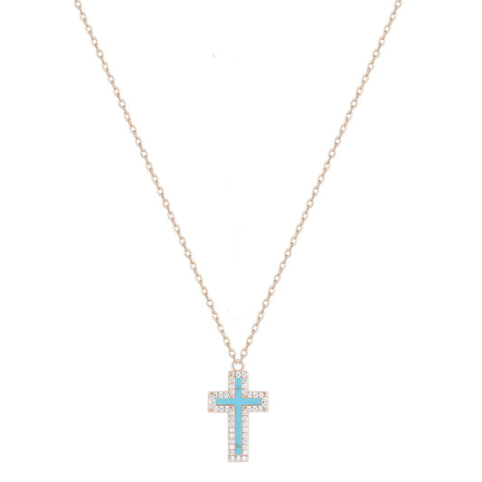 ISABELLA TURQUOISE CROSS ROSE GOLD NECKLACE