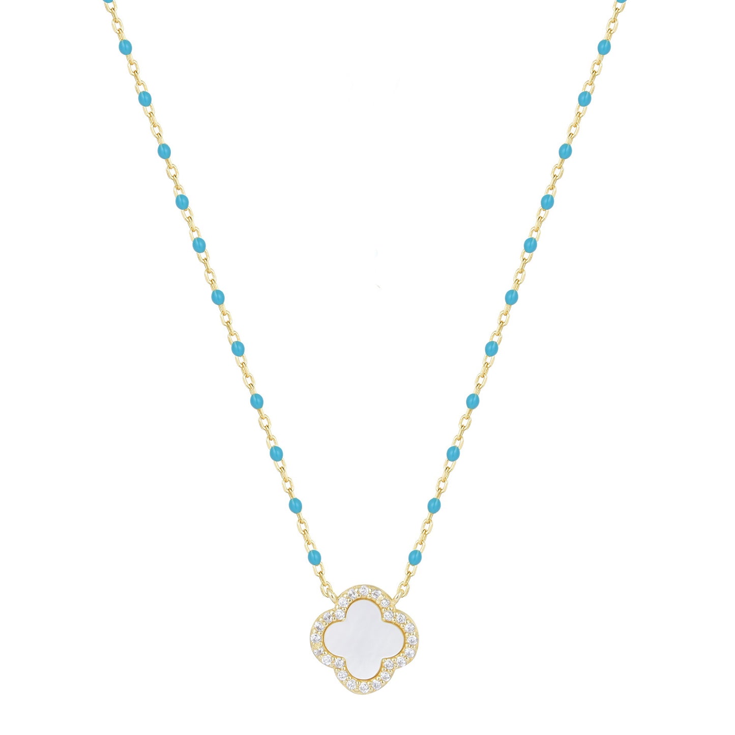 IMOGEN PEARL CLOVER BLUE BEADED GOLD NECKLACE