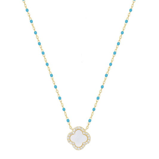 IMOGEN PEARL CLOVER BLUE BEADED GOLD NECKLACE