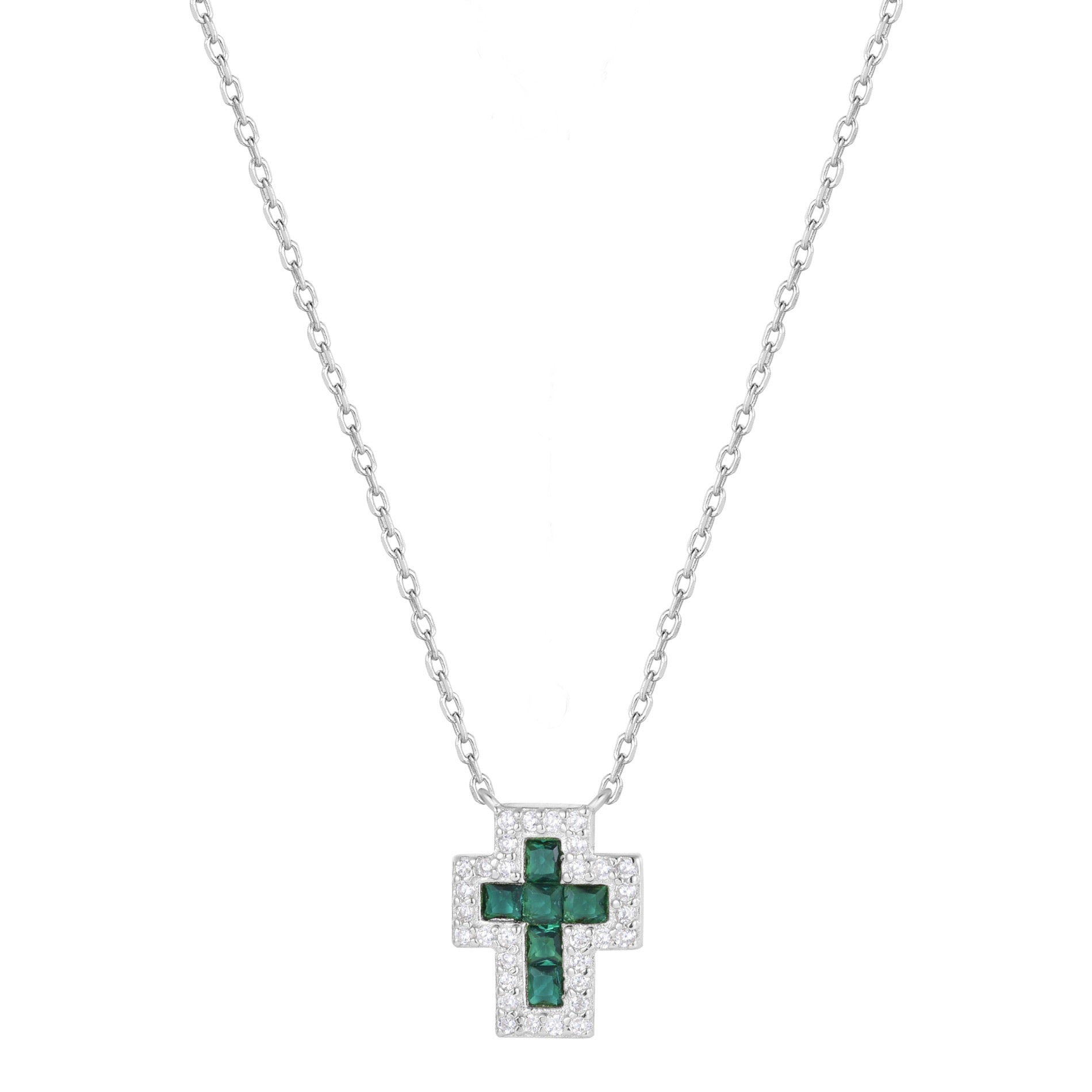 SARAI EMERALD CROSS SILVER NECKLACE