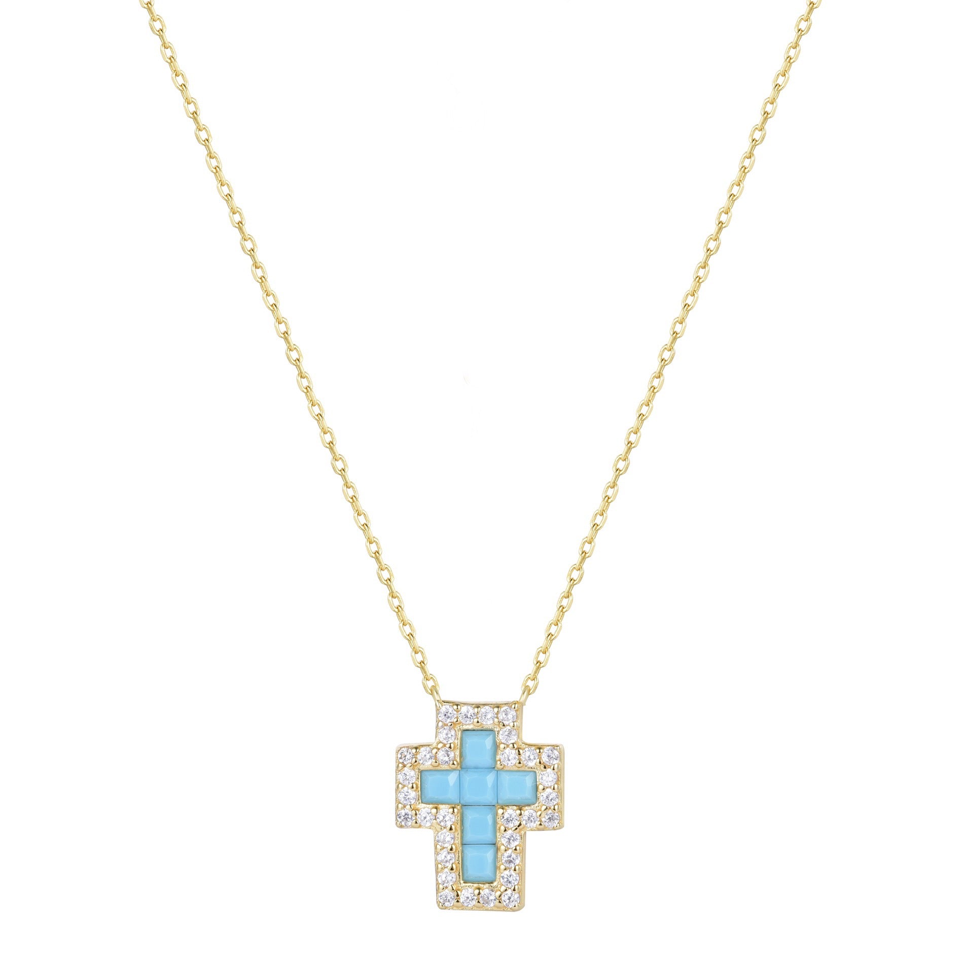 SARAI TURQUOISE CROSS GOLD NECKLACE