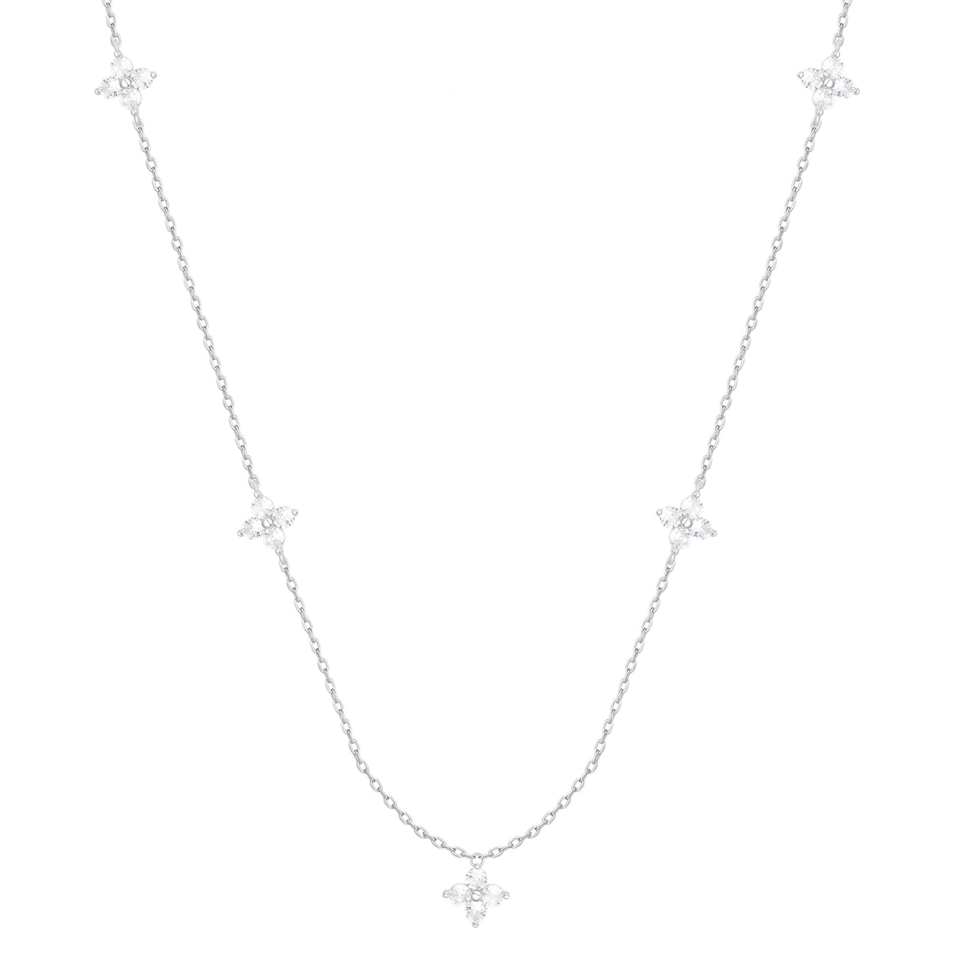 TIANA MINI CRYSTAL FIVE FLOWER SILVER NECKLACE