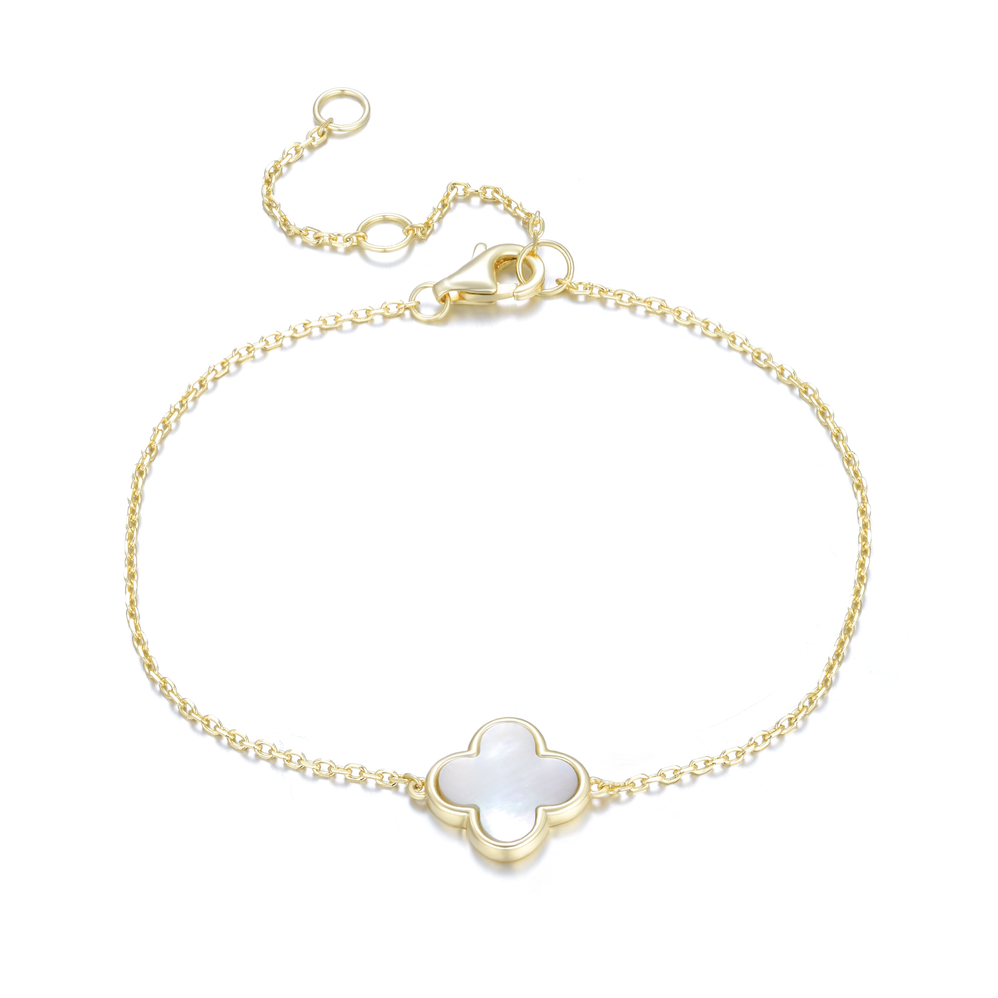 AZARIA MOTHER OF PEARL CLOVER GOLD BRACELET