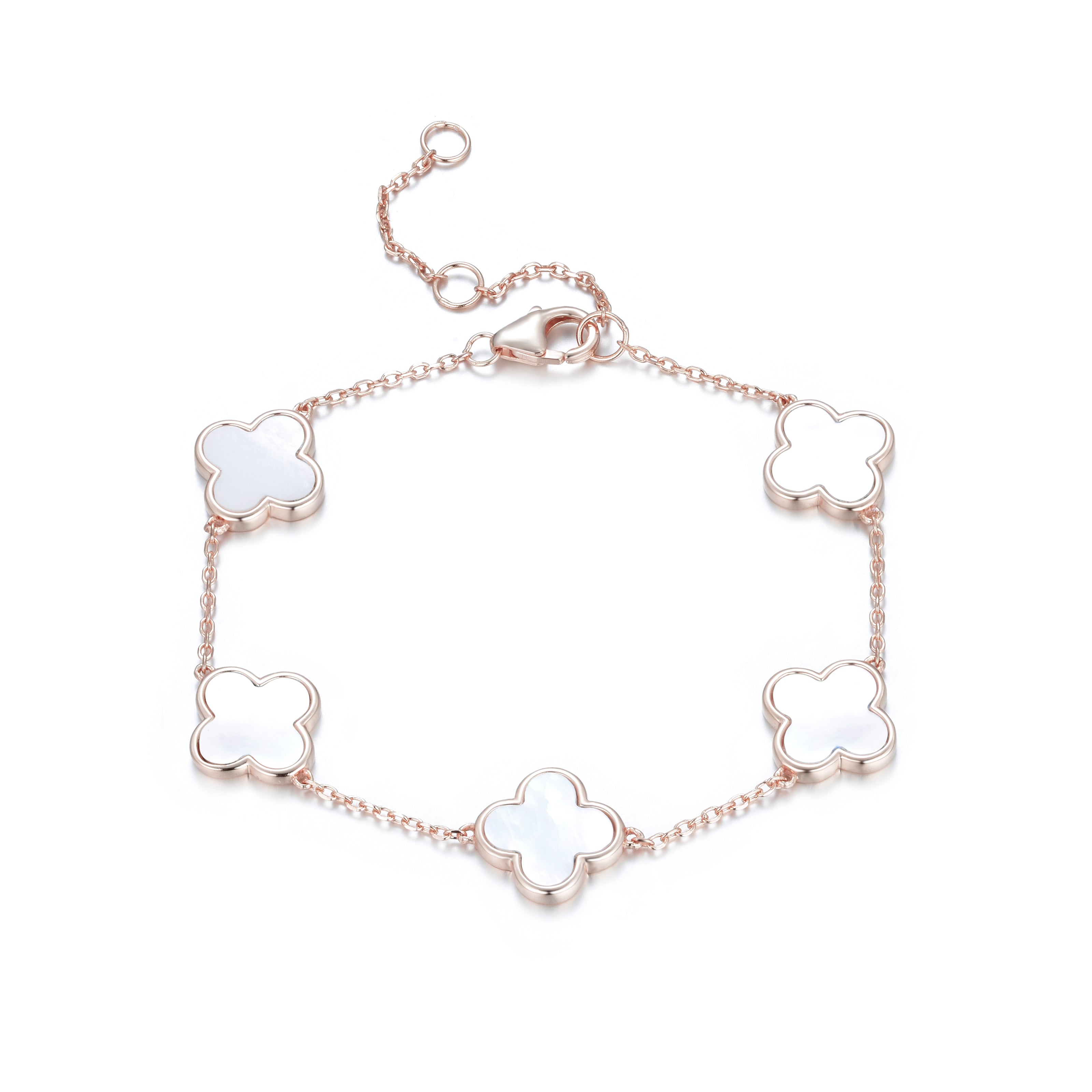 AZARIA MOTHER OF PEARL FIVE CLOVER ROSE GOLD BRACELET