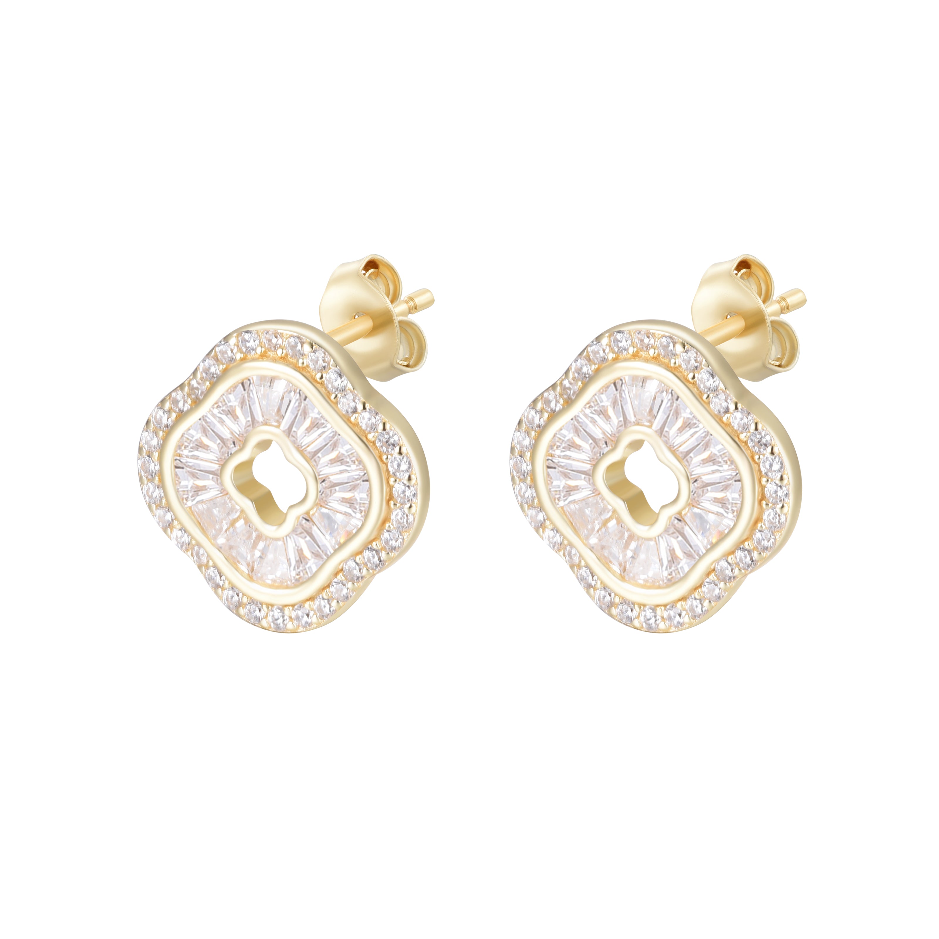 SOLARA BAGUETTE CLOVER GOLD EARRINGS