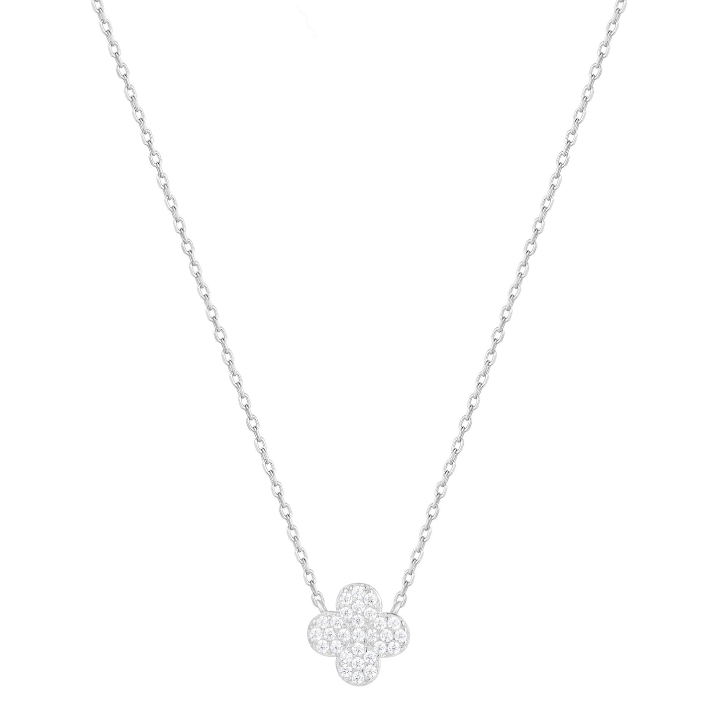 CARMEN CRYSTAL CLOVER SILVER NECKLACE