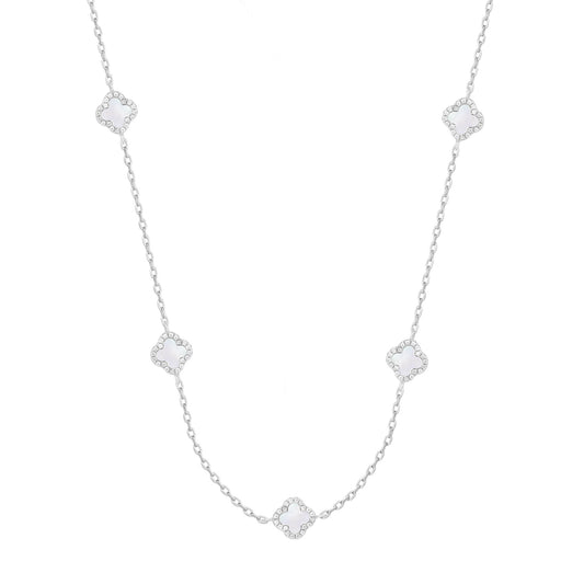 KIARA MINI MOTHER OF PEARL FIVE CLOVER SILVER NECKLACE