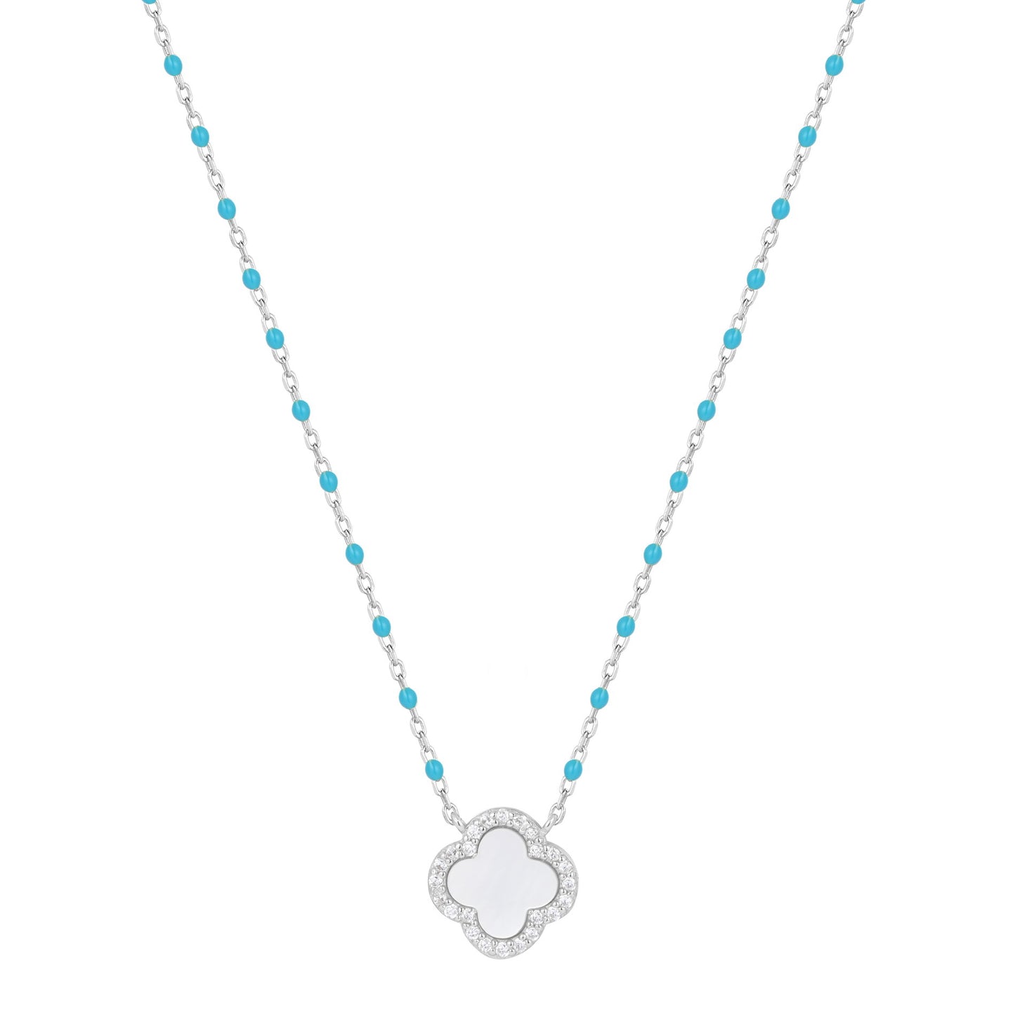IMOGEN PEARL CLOVER BLUE BEADED SILVER NECKLACE
