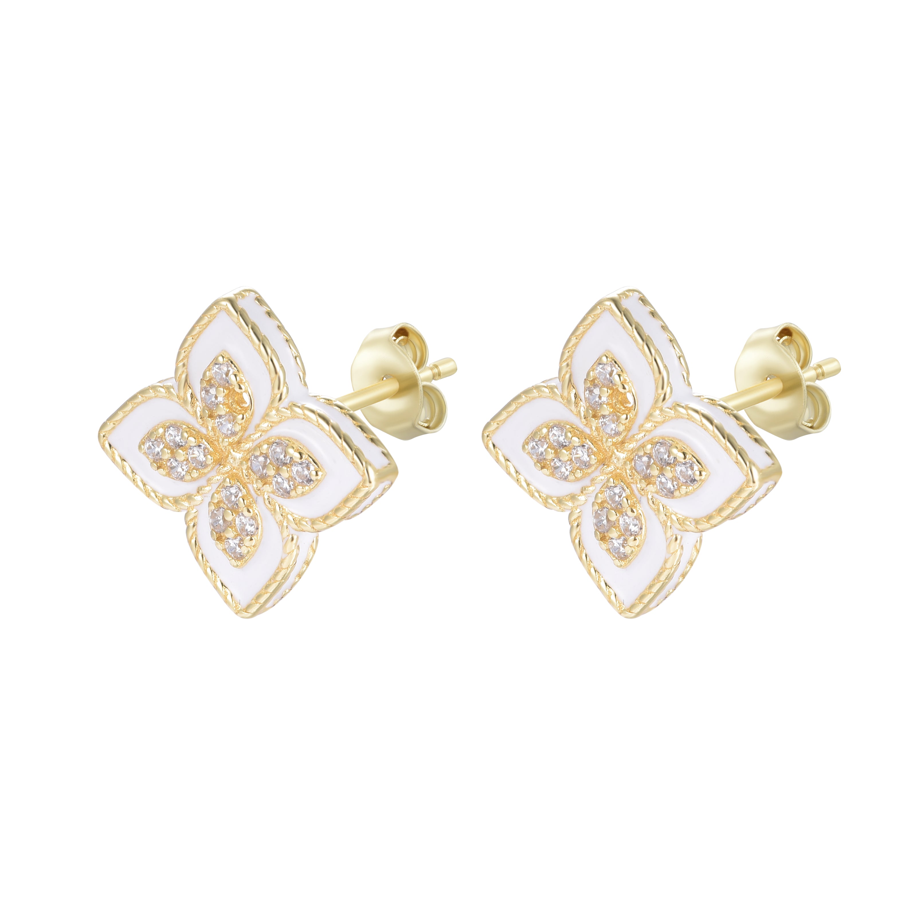 OLIVIA WHITE CRYSTAL FLOWER GOLD EARRINGS